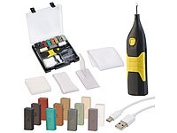 AGT Reparaturset Fliesen, Kacheln & Steingut mit Akku-Wachsschmelzer, USB; Styroporschneider, Edelstahl-Türbeschläge für Bäder und WCs 